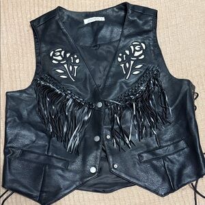 12th Tribe Black Leather Fringe Vest